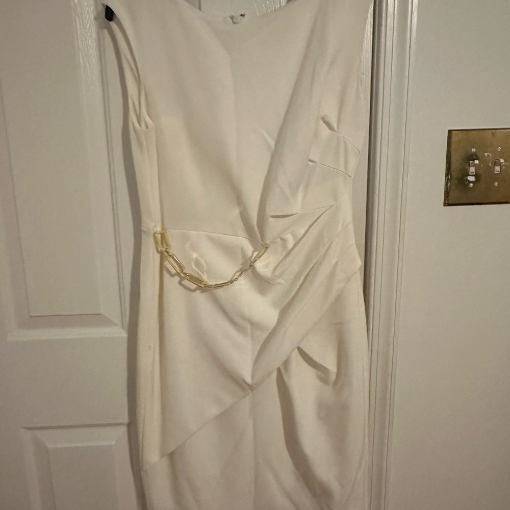 Studio One Cream Asymmetrical Dress with Gold Chain